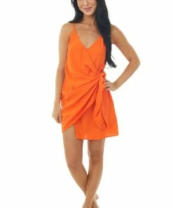 Sweet Lemon Fire Surplice Wrap Side Tie Cami Mini Dress