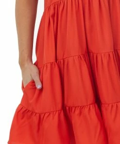 Glam Dresses Fire Tiered Halter Neck Dress With Pockets
