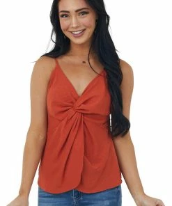 La Miel Fire Twist Front Adjustable Strap Woven Cami