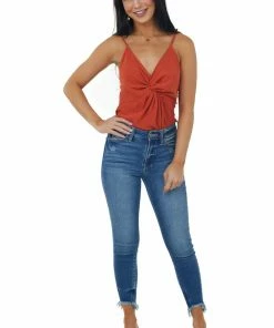 La Miel Fire Twist Front Adjustable Strap Woven Cami