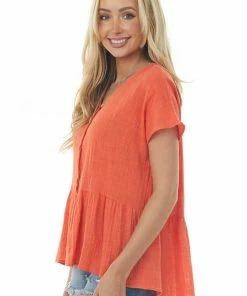 First Love Fire V Neck Kimono Sleeve Drop Waist Woven Top Tops