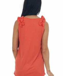 Vanilla Bay Fire V Neck Knit Tank Top With Ruffle Straps