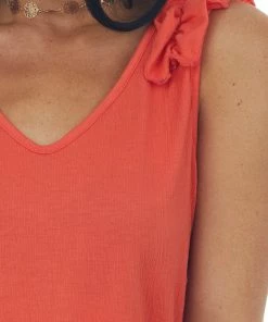 Vanilla Bay Fire V Neck Knit Tank Top With Ruffle Straps