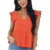 Very J Fire V Neck Strappy Back Detail Woven Top Tops