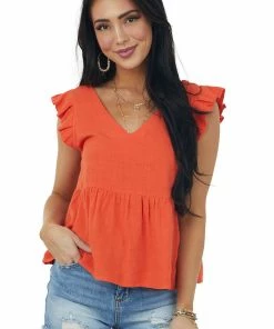 Very J Fire V Neck Strappy Back Detail Woven Top Tops