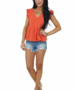 Very J Fire V Neck Strappy Back Detail Woven Top Tops