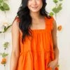 Entro Fire Orange Tank Top With Thick Ruffled Straps Tops