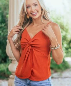 La Miel Fire Twist Front Adjustable Strap Woven Cami