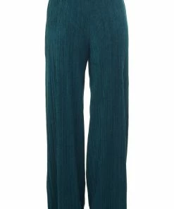 Ces Femme Forest Green Elastic Waist Wide Leg Ribbed Pants