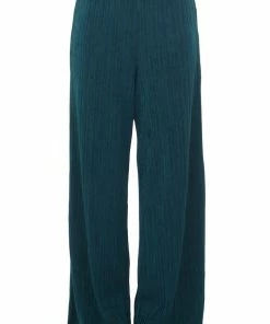 Ces Femme Forest Green Elastic Waist Wide Leg Ribbed Pants