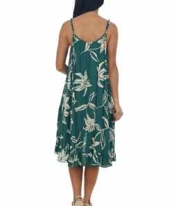 ANGIE Dresses Forest Green Floral Ruffle Detail High Low Dress