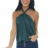 LE LIS Tops Forest Green Floral Textured Halter Neck Top