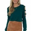Lime Lush Forest Green Ladder Cold Shoulder Loose Top