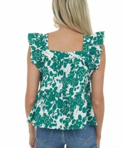 Hailey & Co Forest Green Leaf Print Square Neck Woven Top 16 Hailey & Co Forest Green Leaf Print Square Neck Woven Top