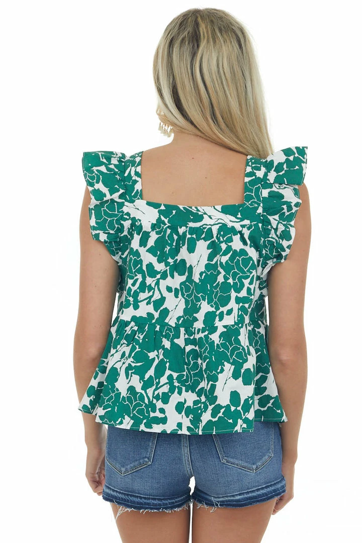Hailey & Co Forest Green Leaf Print Square Neck Woven Top 9 Hailey & Co Forest Green Leaf Print Square Neck Woven Top
