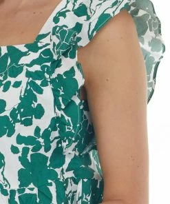 Hailey & Co Forest Green Leaf Print Square Neck Woven Top 17 Hailey & Co Forest Green Leaf Print Square Neck Woven Top