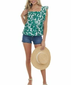 Hailey & Co Forest Green Leaf Print Square Neck Woven Top 13 Hailey & Co Forest Green Leaf Print Square Neck Woven Top