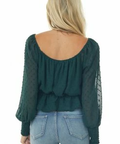 She + Sky Forest Long Sleeve Peplum Swiss Dot Blouse Tops 12 She + Sky Forest Long Sleeve Peplum Swiss Dot Blouse Tops