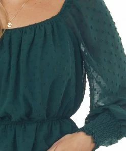 She + Sky Forest Long Sleeve Peplum Swiss Dot Blouse Tops 13 She + Sky Forest Long Sleeve Peplum Swiss Dot Blouse Tops