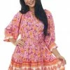 Aakaa Dresses Fuchsia Border Print Braided Belt Mini Dress