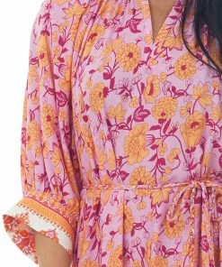 Aakaa Dresses Fuchsia Border Print Braided Belt Mini Dress