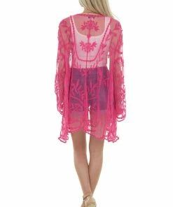 Davi & Dani Fuchsia Crochet Lace Open Front Kimono Tops 21 Davi & Dani Fuchsia Crochet Lace Open Front Kimono Tops