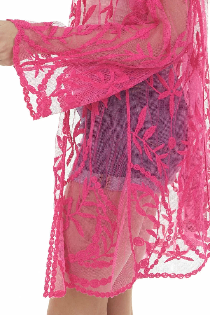 Davi & Dani Fuchsia Crochet Lace Open Front Kimono Tops 10 Davi & Dani Fuchsia Crochet Lace Open Front Kimono Tops