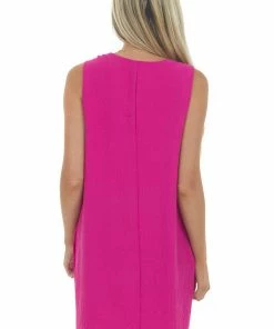 Vanilla Bay Fuchsia Knotted Strap V Neck Dress With Pockets Dresses