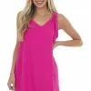 Vanilla Bay Fuchsia Knotted Strap V Neck Dress With Pockets Dresses