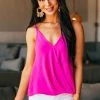 She + Sky Tops Fuchsia Surplice Adjustable Strap Cami Blouse