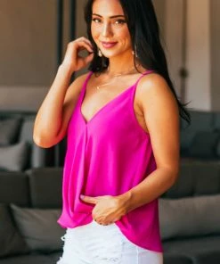 She + Sky Tops Fuchsia Surplice Adjustable Strap Cami Blouse 11 She + Sky Tops Fuchsia Surplice Adjustable Strap Cami Blouse
