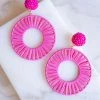 Fame Accessories Fuchsia Raffia Hoop Beaded Stud Drop Earrings 1 Fame Accessories Fuchsia Raffia Hoop Beaded Stud Drop Earrings