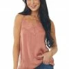Hem & Thread Ginger Frayed Scalloped Lace Satin Cami Tops