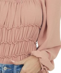 Entro Tops Ginger Smocked Frill Puff Sleeve Bodysuit