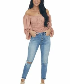 Entro Tops Ginger Smocked Frill Puff Sleeve Bodysuit