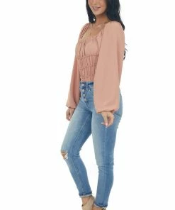 Entro Tops Ginger Smocked Frill Puff Sleeve Bodysuit