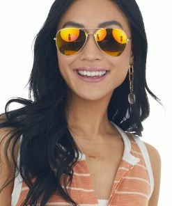 ZAD Accessories Gold Aviator Sunglasses With Orange Green Tint