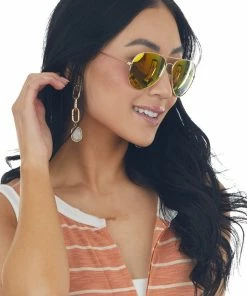 ZAD Accessories Gold Aviator Sunglasses With Orange Green Tint
