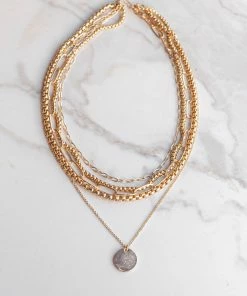 Fame Accessories Gold Chain Link Layered Pendant Necklace