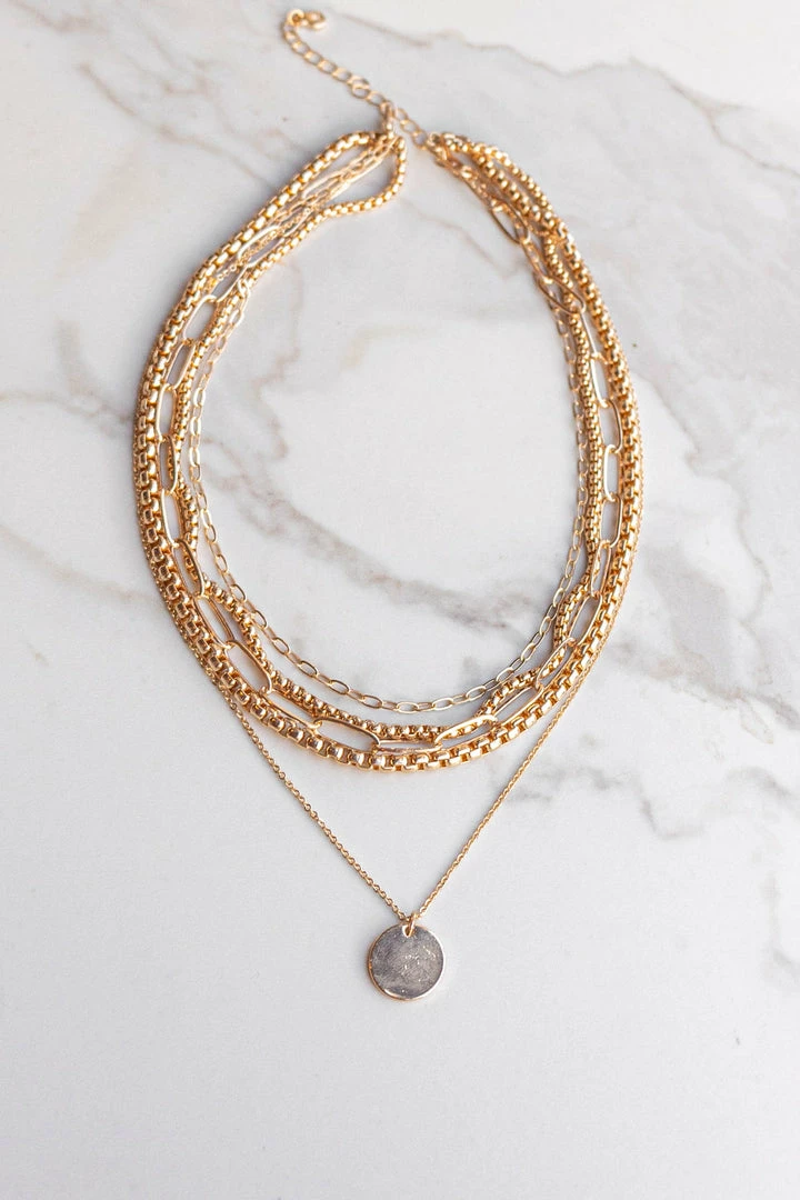 Fame Accessories Gold Chain Link Layered Pendant Necklace 3 Fame Accessories Gold Chain Link Layered Pendant Necklace