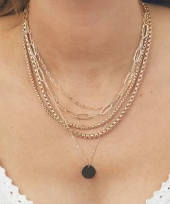 Fame Accessories Gold Chain Link Layered Pendant Necklace