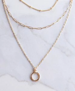 Fame Accessories Gold Dainty Layered Necklace With Ring Pendant