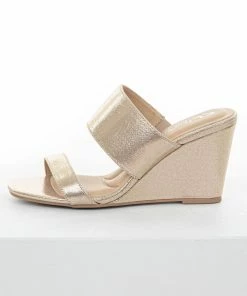 Chinese Laundry Gold Double Strap Slip On Cushioned Wedges