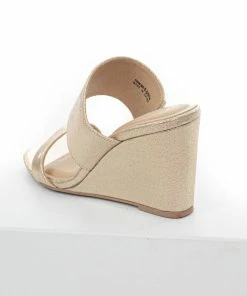 Chinese Laundry Gold Double Strap Slip On Cushioned Wedges