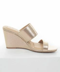 Chinese Laundry Gold Double Strap Slip On Cushioned Wedges