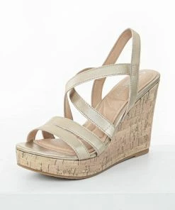 Chinese Laundry Gold Faux Leather Strappy High Heel Wedges Shoes