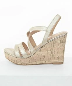 Chinese Laundry Gold Faux Leather Strappy High Heel Wedges Shoes