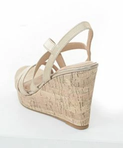 Chinese Laundry Gold Faux Leather Strappy High Heel Wedges Shoes