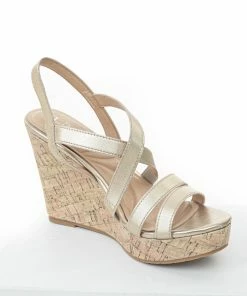 Chinese Laundry Gold Faux Leather Strappy High Heel Wedges Shoes