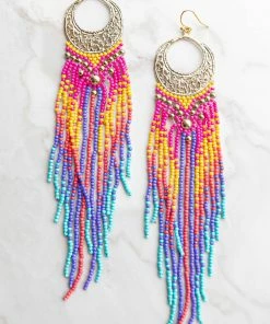 Urbanista Accessories Gold Filigree Multicolor Beaded Dangle Earrings